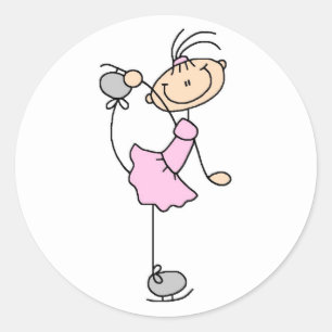 Pink Girl Stick Figure Ice Skater Classic Round Sticker