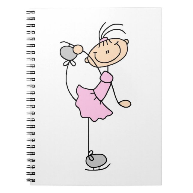 Pink Girl Stick Figure Ice Skater Spiral Notebook (Front)