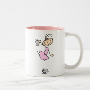 Pink Girl Stick Figure Ice Skater Two-Tone Coffee Mug