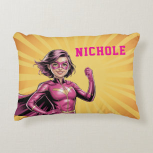 Pink Girl Superhero Birthday Party  Decorative Cushion