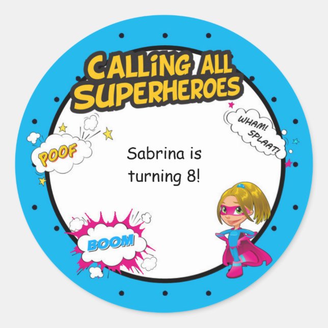 Pink Girl Superhero Comic Envelope Sticker Seal (Front)