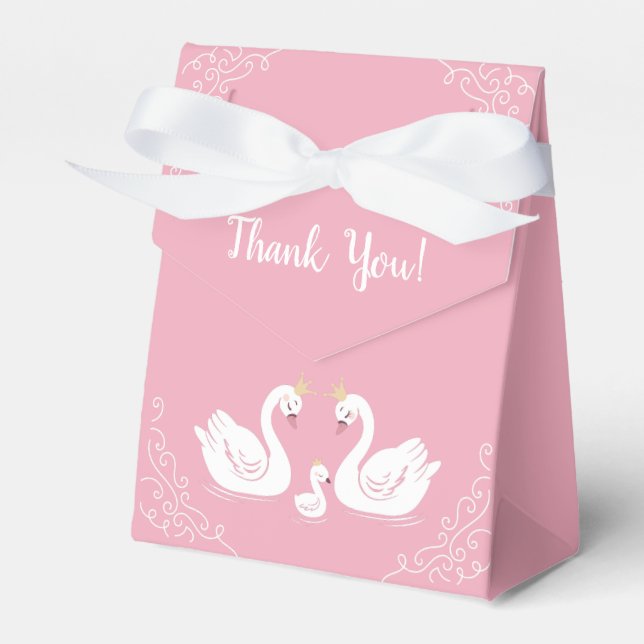 Pink Girl Swans Baby Shower Favour Box (Front Side)
