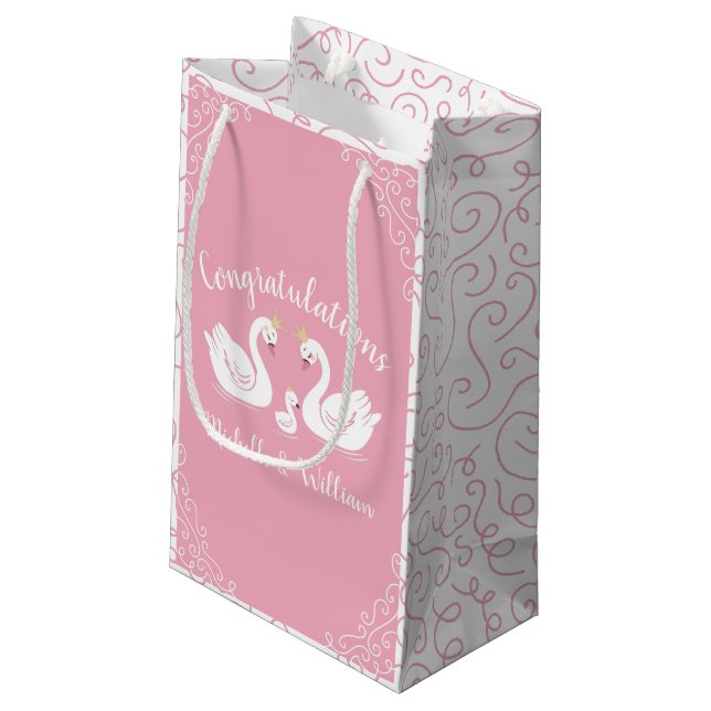 Pink Girl Swans Baby Shower Small Gift Bag (Back Angled)
