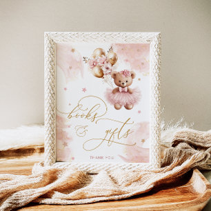 Pink Girl Teddy Bear Baby Shower Books & Gifts Poster