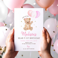 Pink Girl Teddy Bear Balloon First Birthday