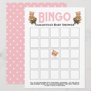 Pink girl teddy bear invitation