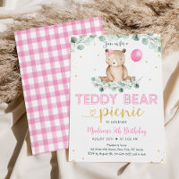 Pink Girl Teddy Bear Picnic Birthday