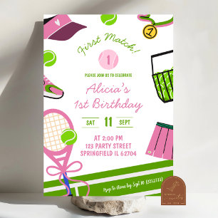 Pink Girl Tennis Birthday Invitation
