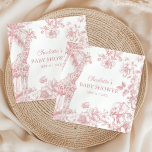 Pink Girl Toile de Jouy Safari Animals Baby Shower Napkin