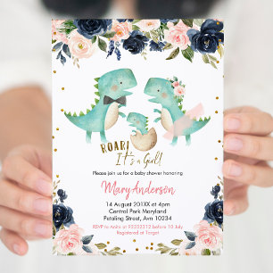 Pink Girl Tropical Dinosaur Baby Shower Roar Invit Invitation