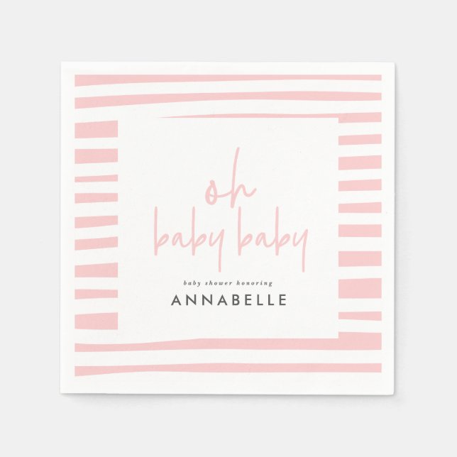 pink girl twin baby shower typography modern party napkin (Front)
