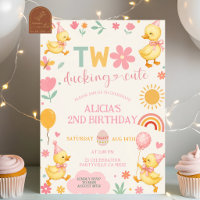 Pink Girl TWO Ducking cute birthday invitation