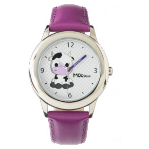 Pink girl watch with cute cow cartoon