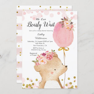 Pink Girl We can bearly wait baby shower Invitation