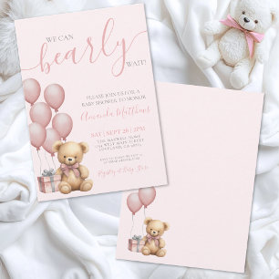 Pink Girl We Can Bearly Wait Baby Shower Invitation