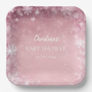 Pink Girl Winter Baby Shower Paper Plate