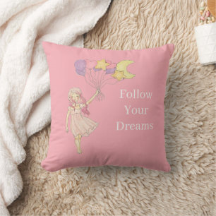Pink Girl Yellow Purple Heart Stars Moon Balloons Cushion