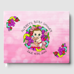 Pink Girl's Baby Shower Caucasian Baby Whimsical Guest Book
