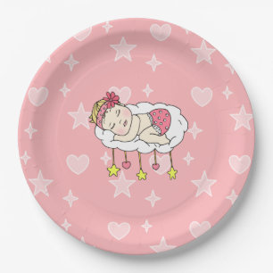 Pink Girl's Baby Shower Paper Plate
