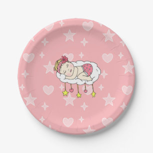 Pink Girl's Baby Shower Paper Plate