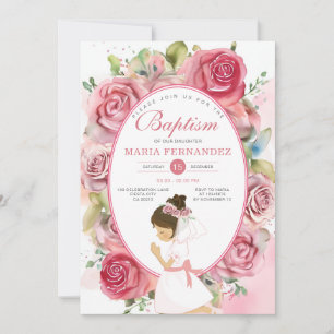 Pink Girls Baptism Invitation 