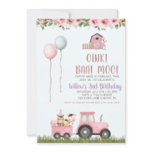Pink Girls Barn Farm Animals Birthday Invitation