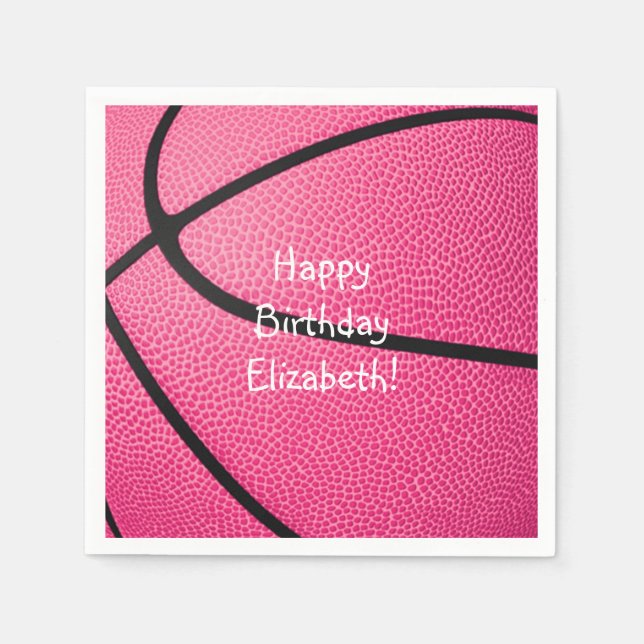 pink girls basketball birthday or team party napkin (Front)