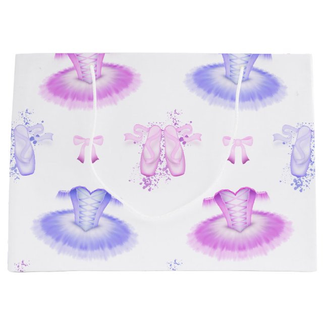Pink Girls Birthday Ballerina Tutu Ballet Large Gift Bag (Front)