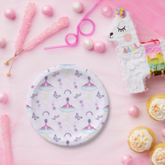Pink Girls Birthday Cute Dinosaur Paper Plate