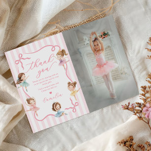 Pink Girls Bow Tutu Ballerina Birthday Photo Thank You Card
