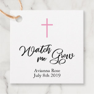 Pink Girls Christening Baptism Plant Favour Tag