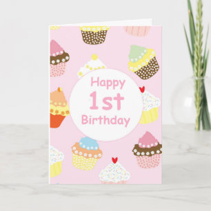 Pink Girls Cupcake 1st Birthday First Thank You Card