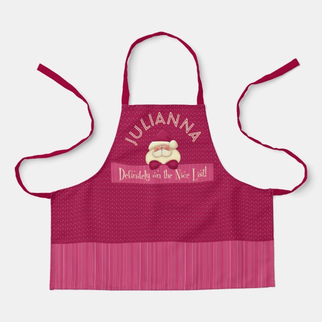 Pink Girls Definitely on the Nice List Holiday Apron (Front)