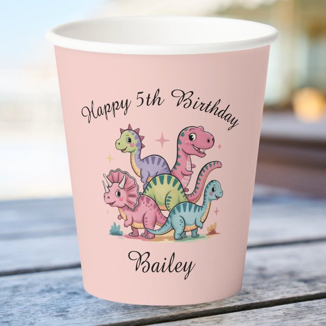 Pink Girls Dinosaur Birthday Paper Cups (Creator Uploaded)