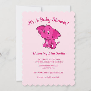 Pink Girl's Elephant Baby Shower Invitation