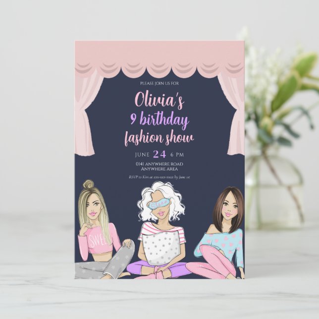 Pink, Girls fashion show birthday party Invitation (Standing Front)