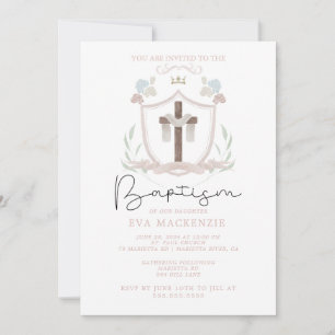 Pink girls first baptism invitation
