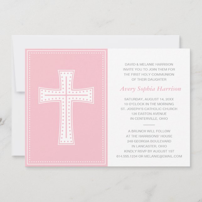 Pink Girls First Communion Invitation (Front)