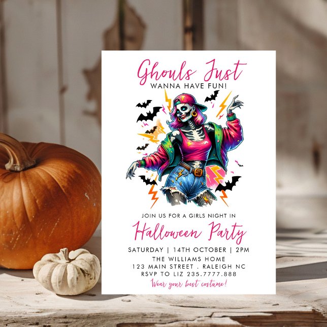 Pink Girls Ghouls Night Out  Adult Halloween Party Invitation (Creator Uploaded)