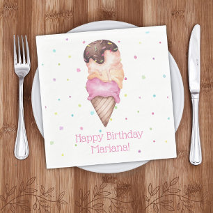 Pink Girls Ice Cream Birthday Party Napkins