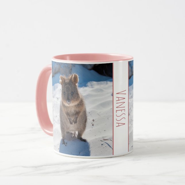 Pink Girls Kids Quokka Beach Personalized Mug (Front Left)