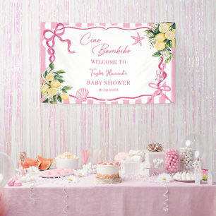Pink Girls Lemon Ciao Baby Italian Baby Shower Banner