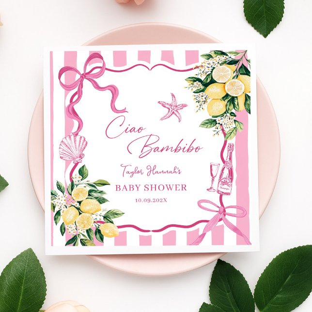 Pink Girls Lemon Ciao Baby Italian Baby Shower Napkin (Creator Uploaded)