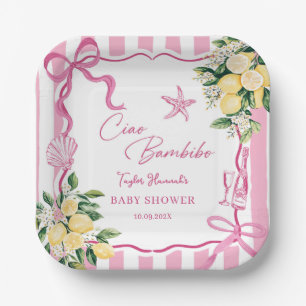 Pink Girls Lemon Ciao Baby Italian Baby Shower Paper Plate