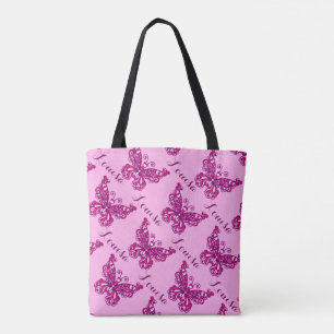 Pink girls name Butterfly pattern personalised bag