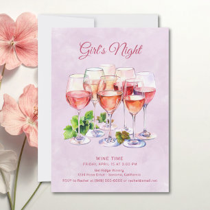 Pink Girls Night Wine  Invitation