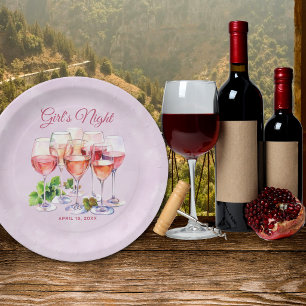 Pink Girls Night Wine  Paper Plate