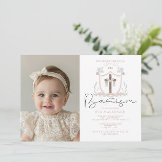 Pink girls photo first baptism invitation