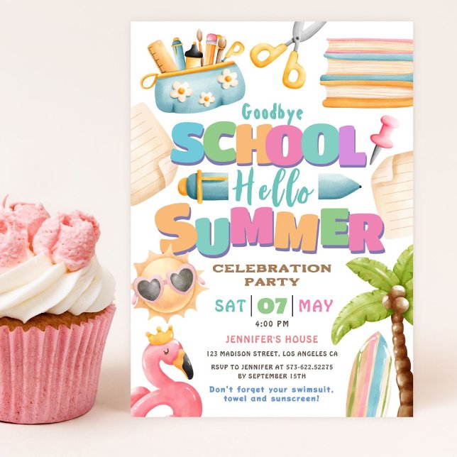 Pink Girls Pool Summer School's Out Party  Invitation (Creator Uploaded)