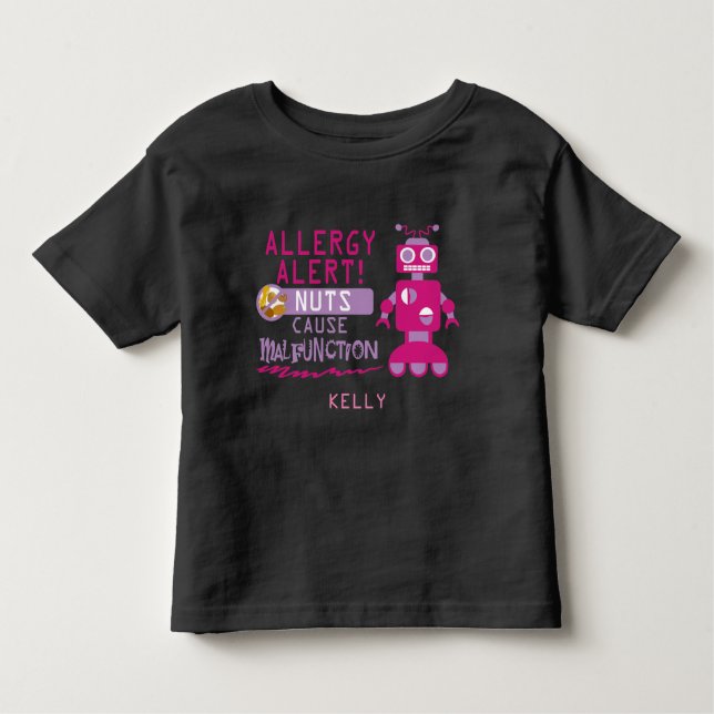 Pink Girls Robot Nut Allergy Alert Shirt (Front)